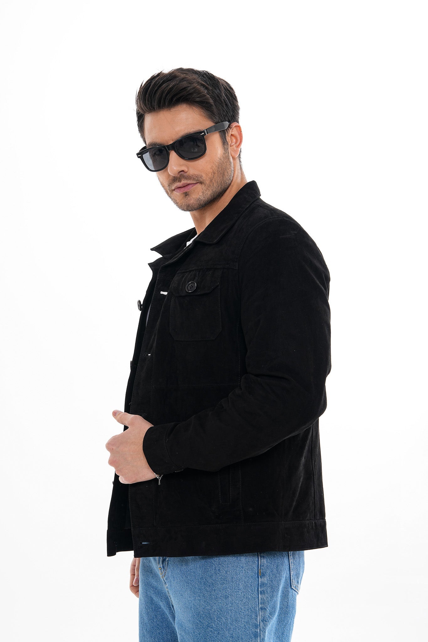 The Azzuro Suede Black Leather Jacket Exclusive Style