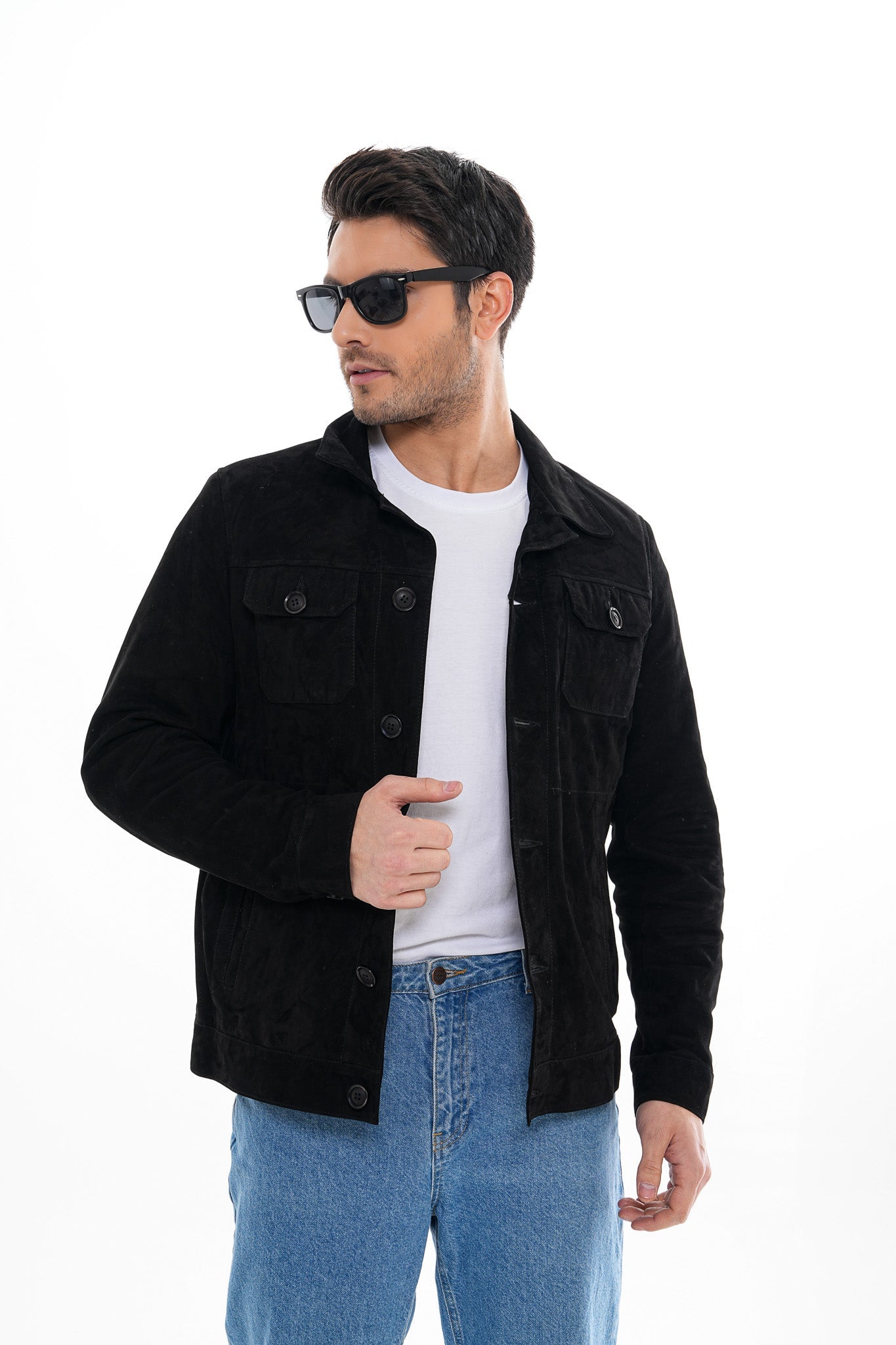 The Azzuro Suede Black Leather Jacket Exclusive Style