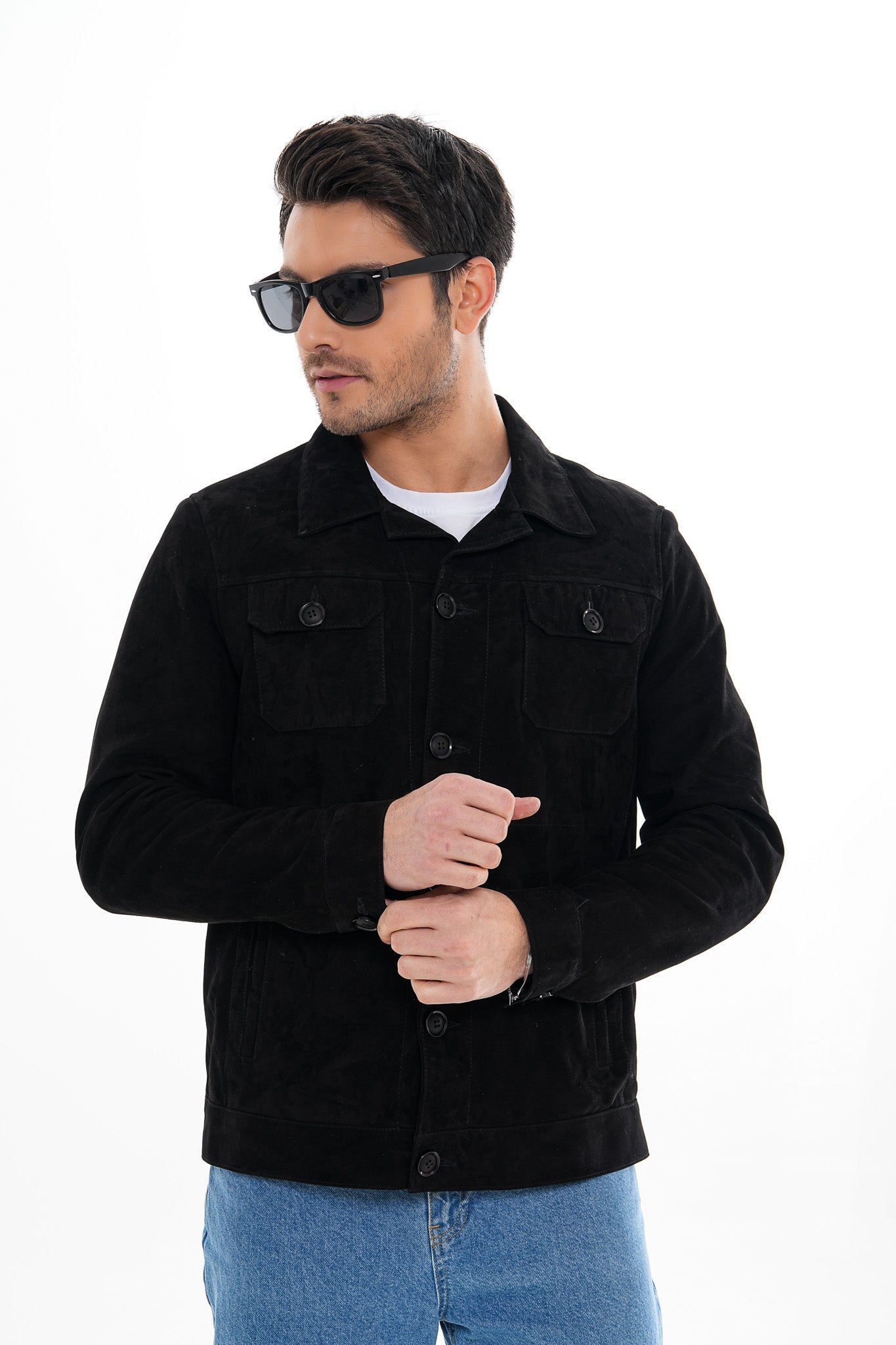 The Azzuro Suede Black Leather Jacket Exclusive Style