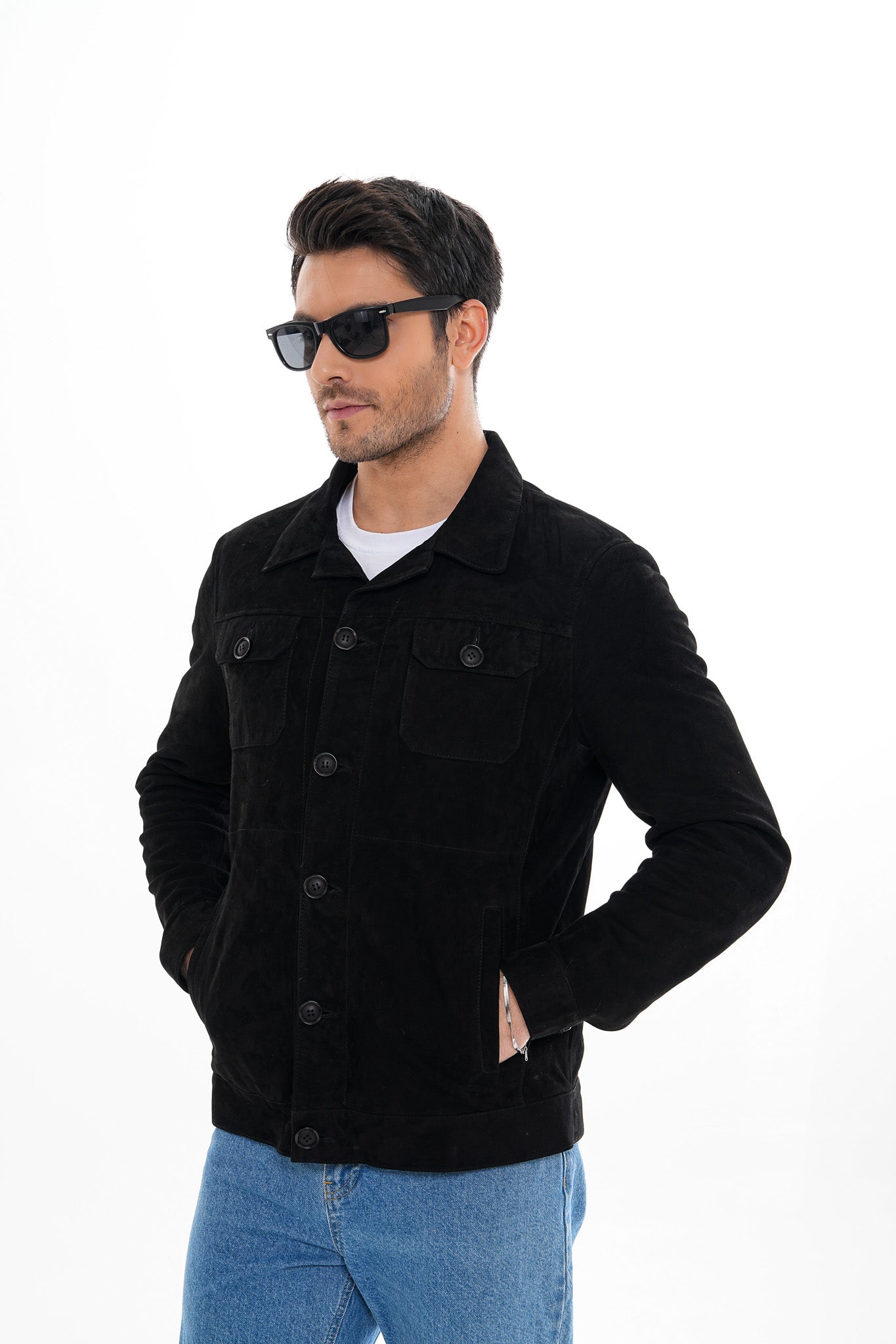 The Azzuro Suede Black Leather Jacket Exclusive Style