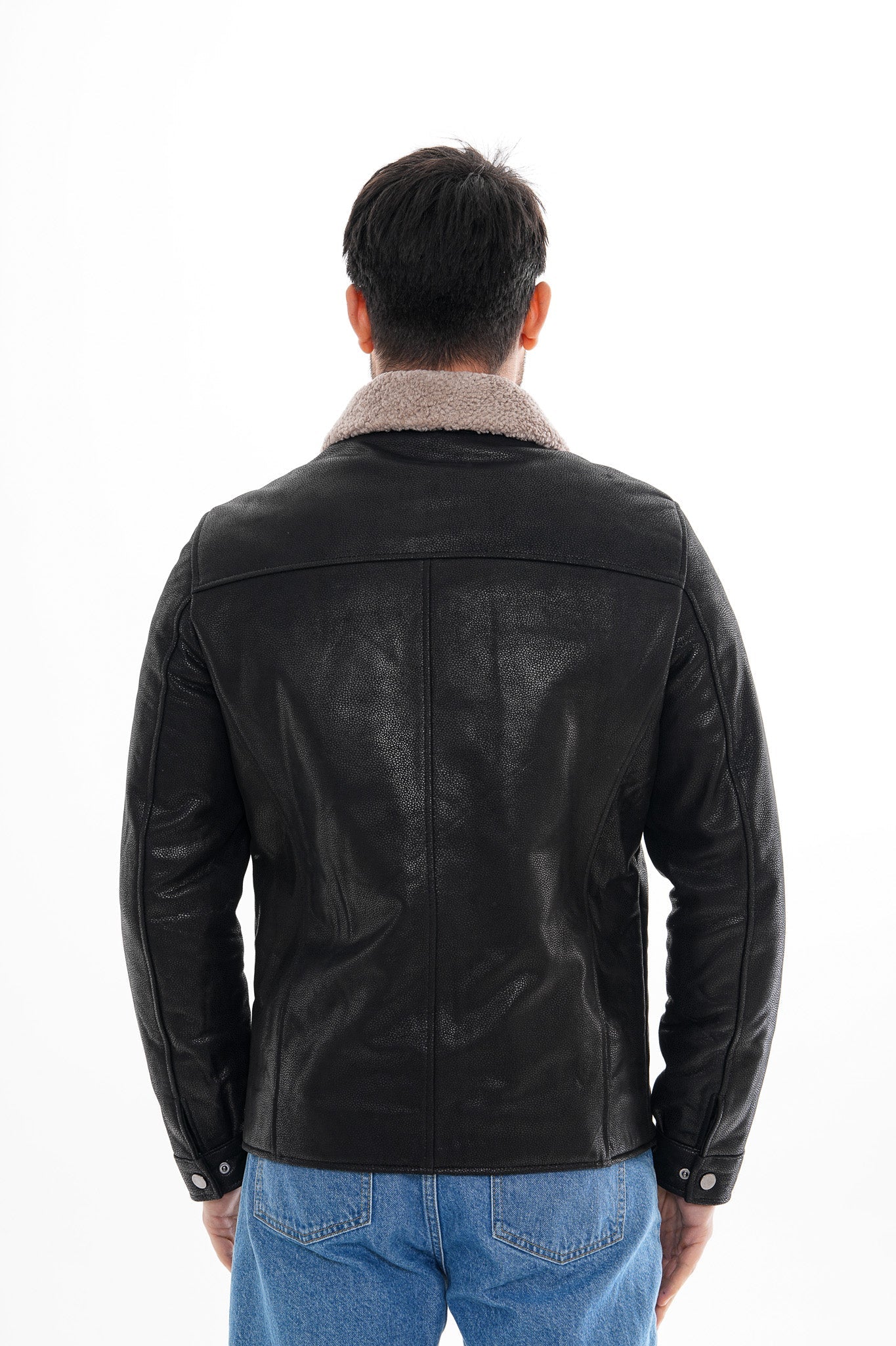 The Sarnico Black Shearling Collar Leather Jacket On Sale