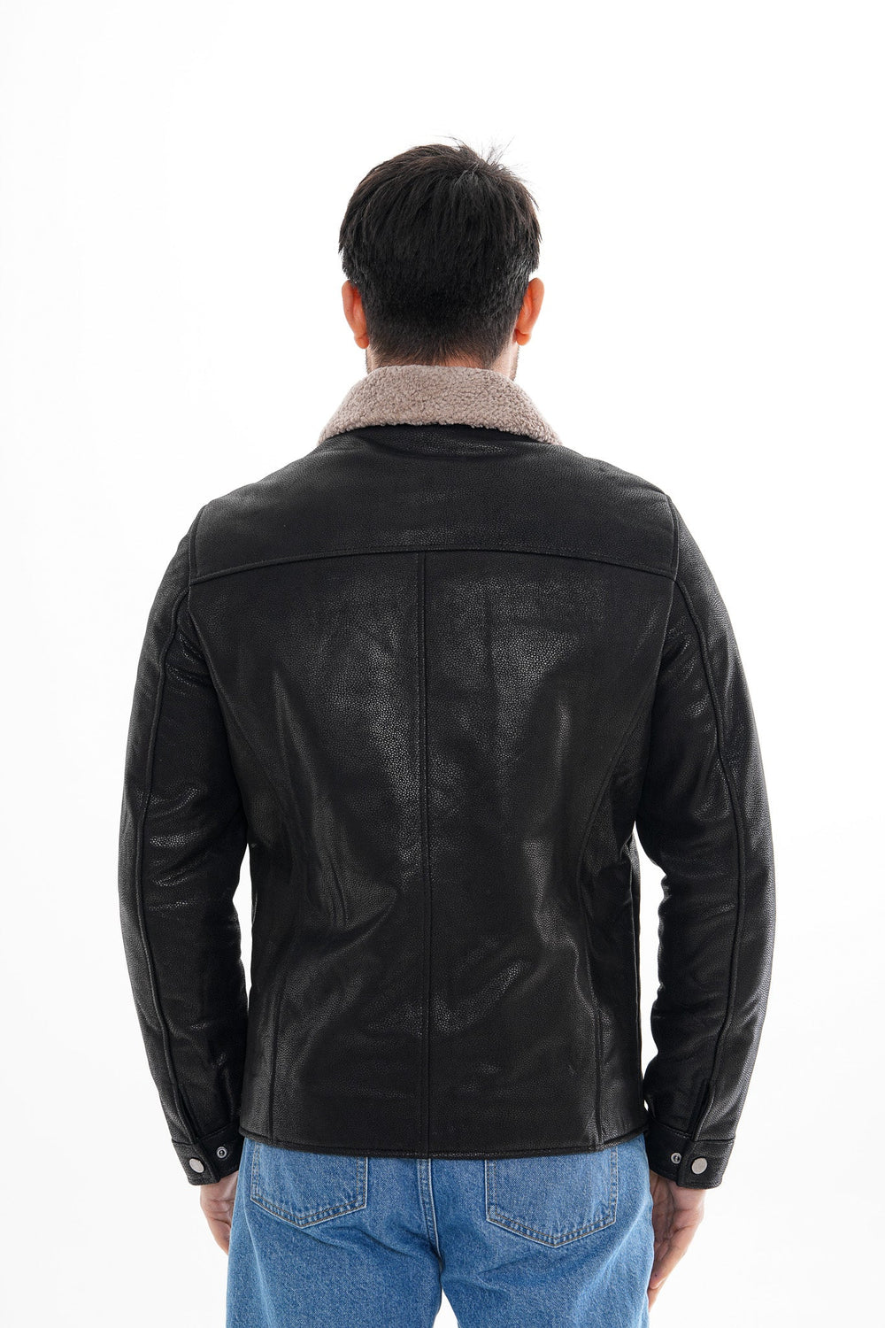 The Sarnico Black Shearling Collar Leather Jacket On Sale