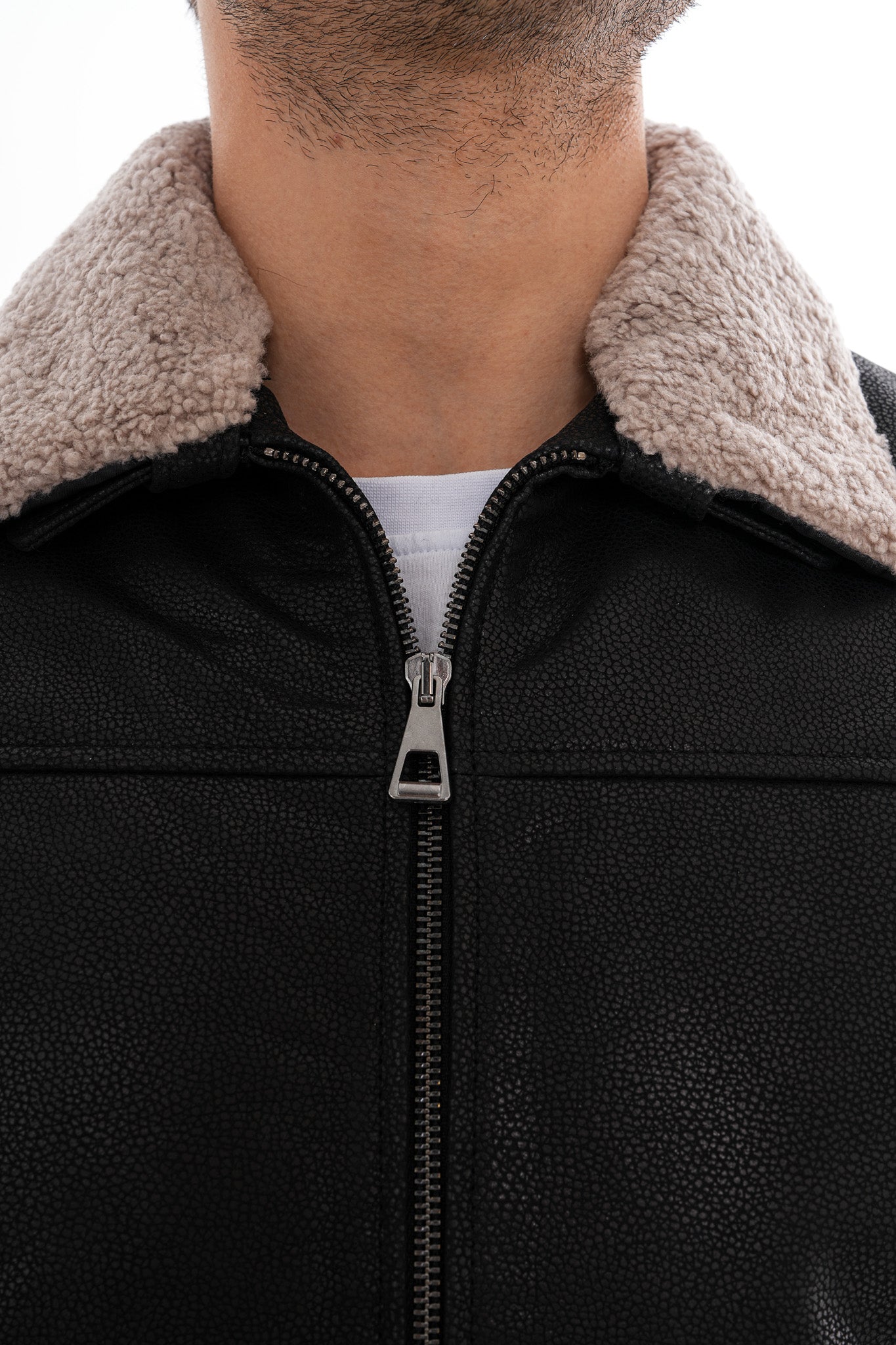 The Sarnico Black Shearling Collar Leather Jacket On Sale