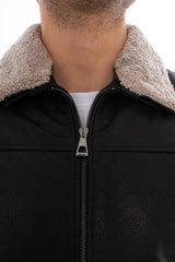 The Sarnico Black Shearling Collar Leather Jacket On Sale