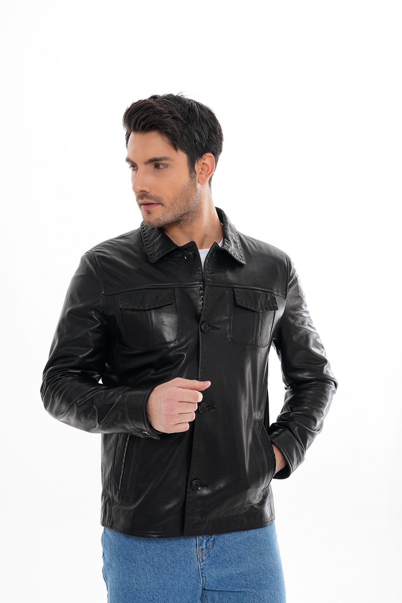 The Mantua Black Leather Jacket For Sale