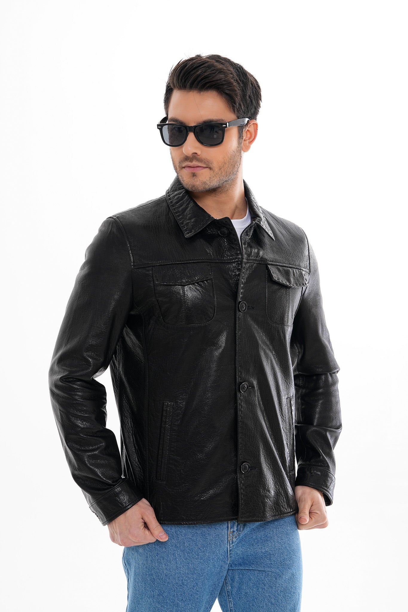 The Mantua Black Pebbled Leather Jacket All New