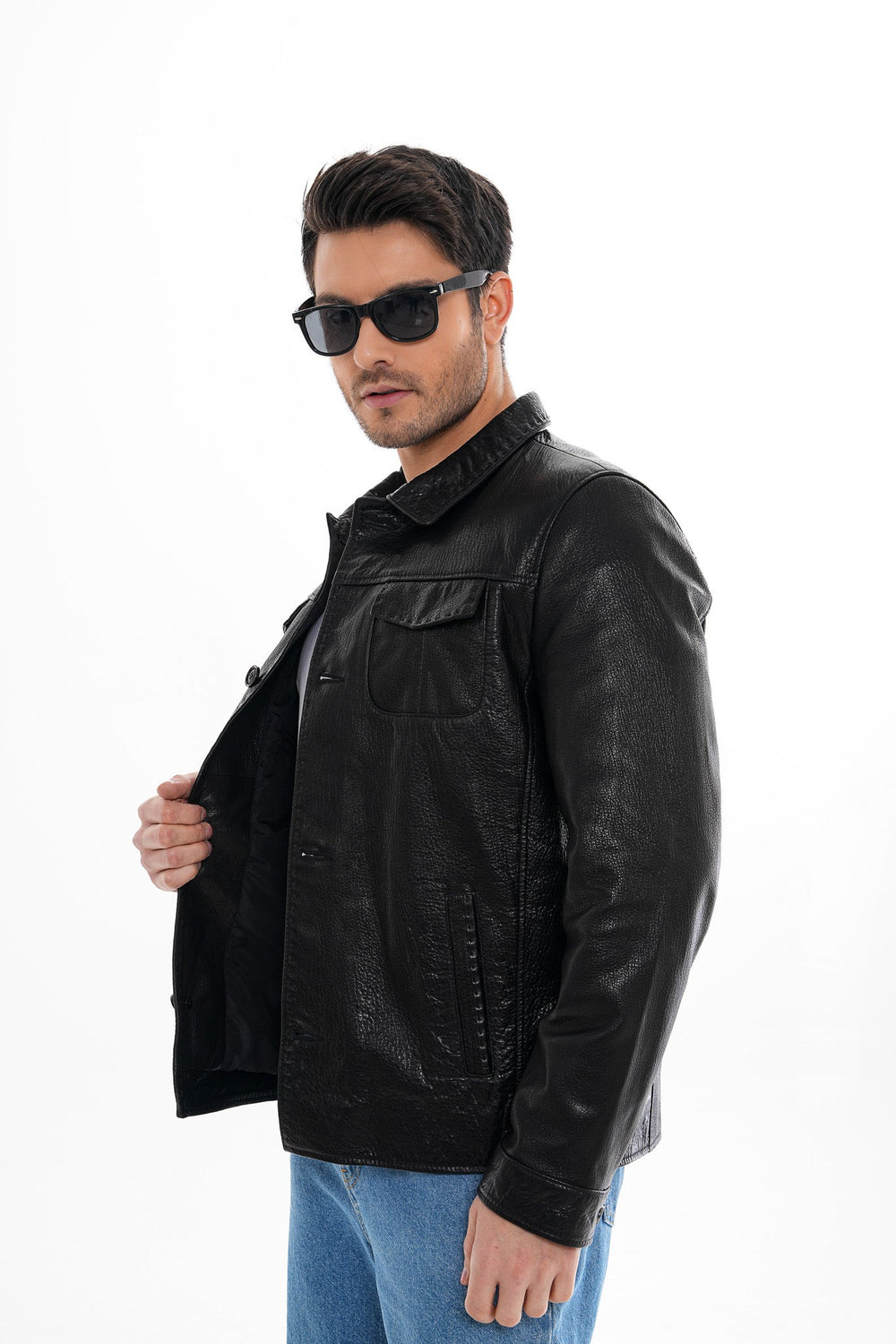 The Mantua Black Pebbled Leather Jacket All New