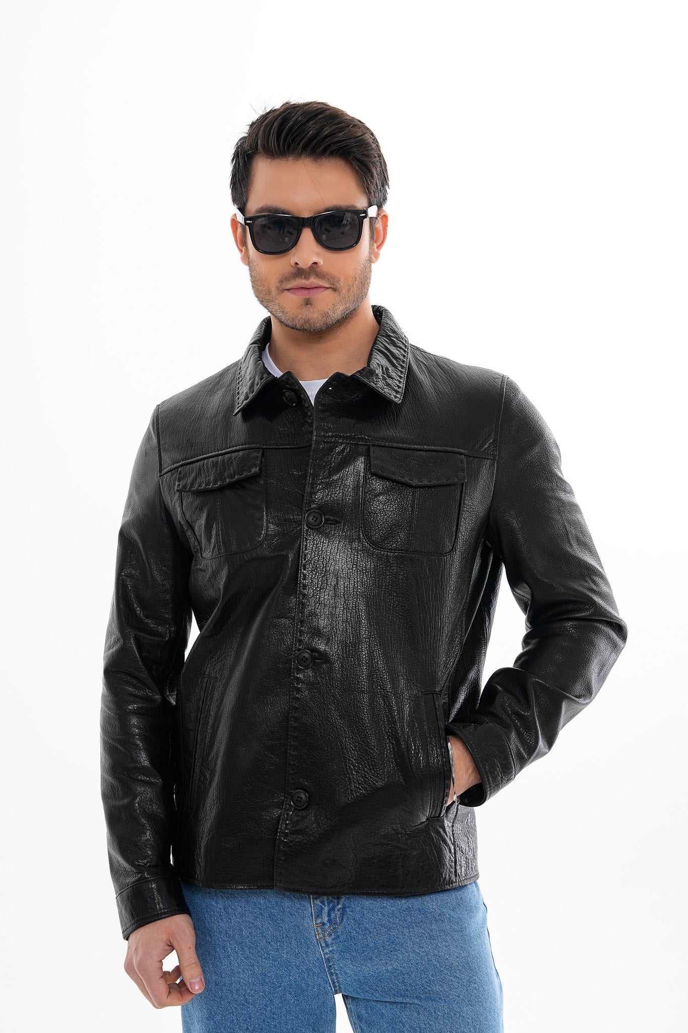 The Mantua Black Pebbled Leather Jacket All New