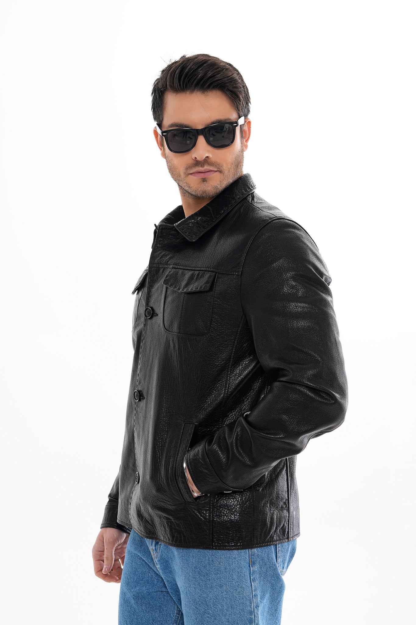 The Mantua Black Pebbled Leather Jacket All New