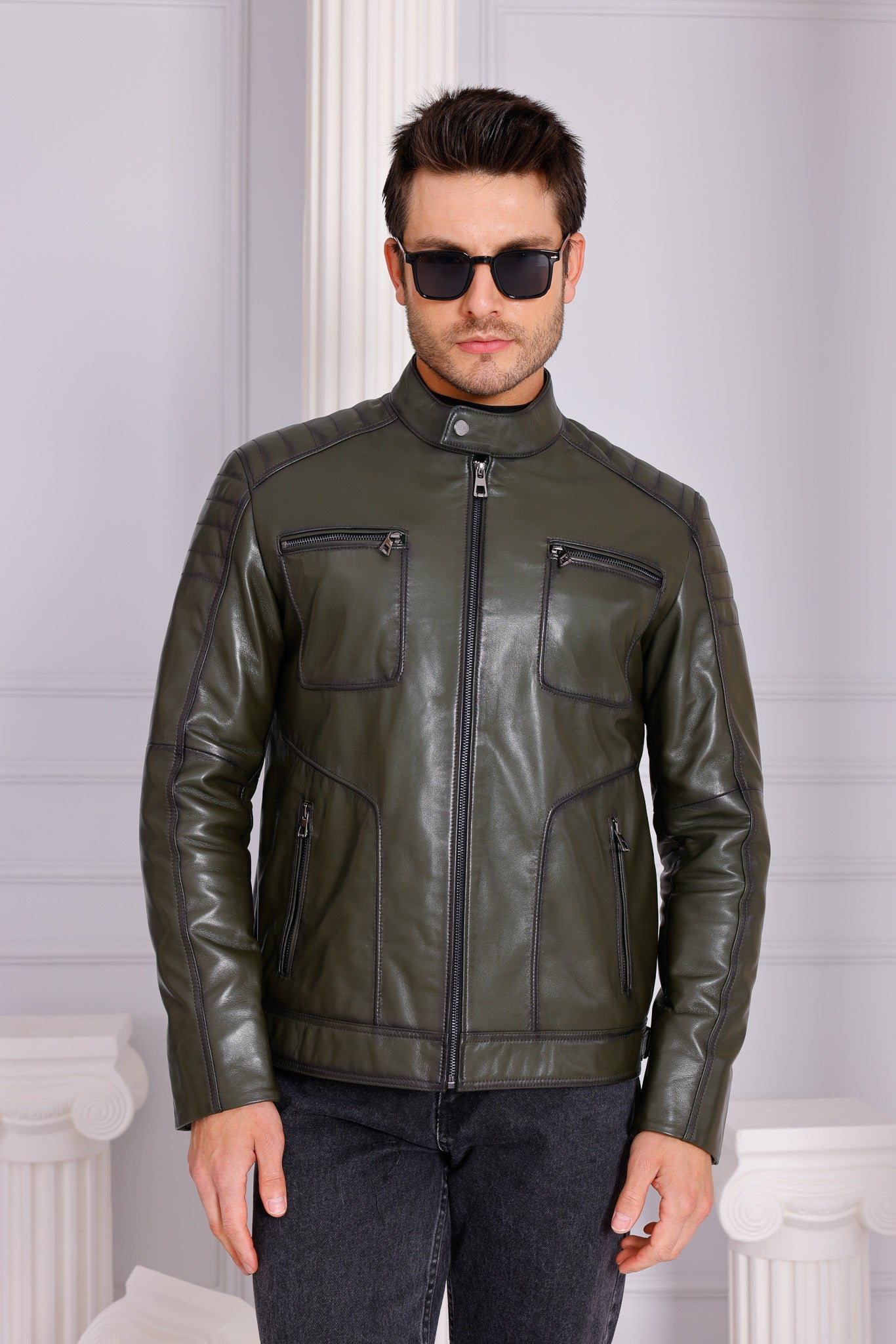 The Argento Green Leather Jacket Universal Fit