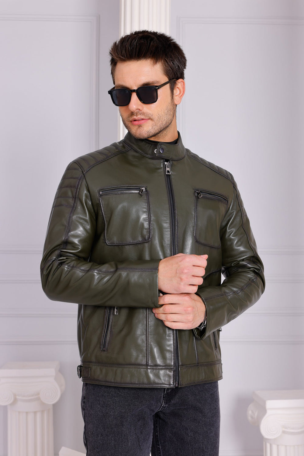 The Argento Green Leather Jacket Universal Fit