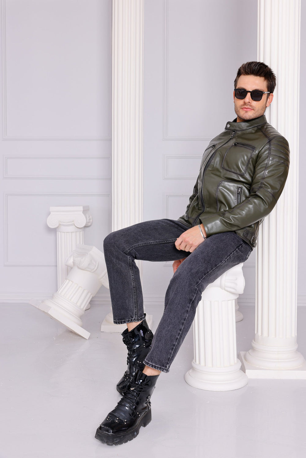 The Argento Green Leather Jacket Universal Fit