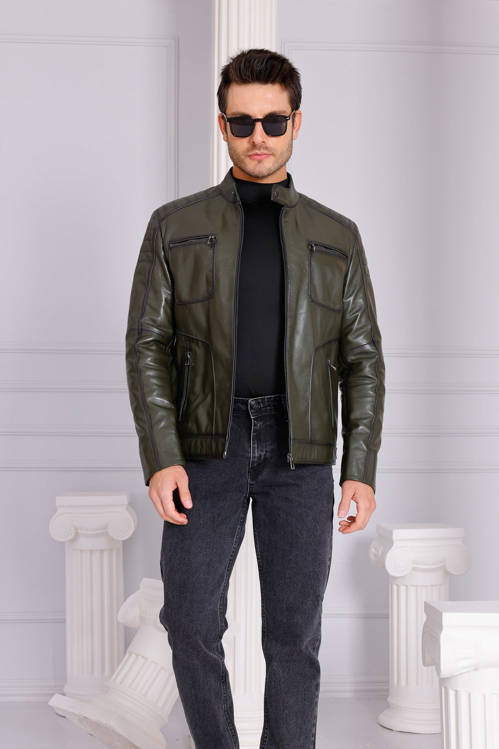 The Argento Green Leather Jacket Universal Fit