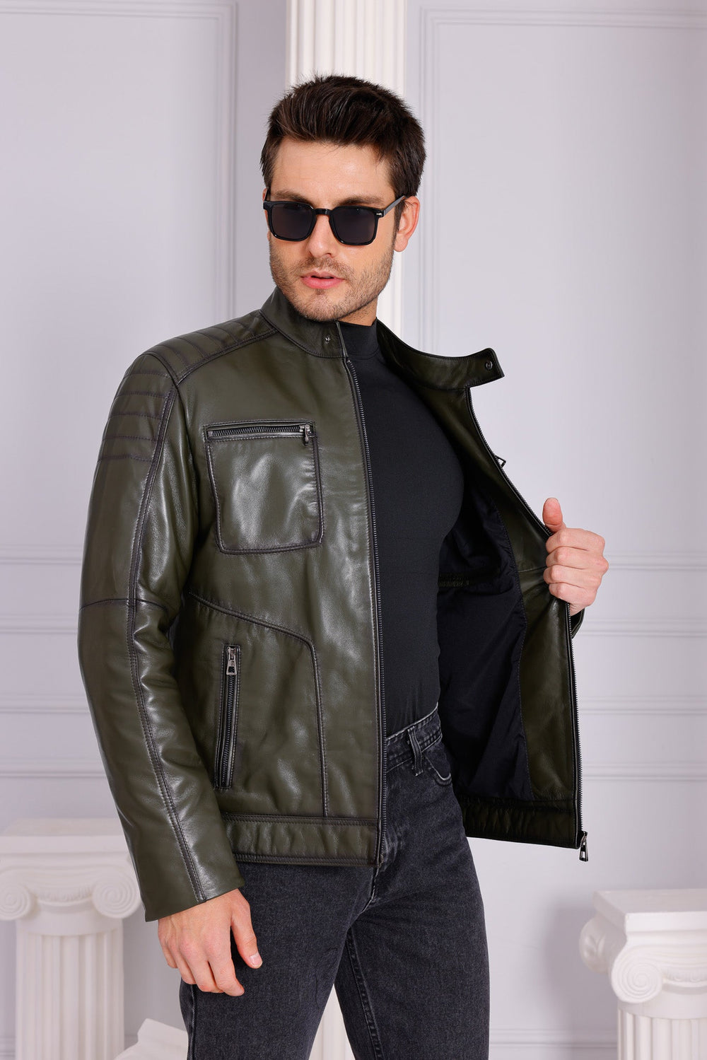The Argento Green Leather Jacket Universal Fit