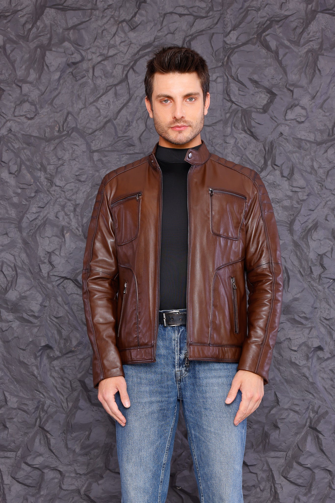 The Argento Brown Leather Jacket Fine Craftsmanship