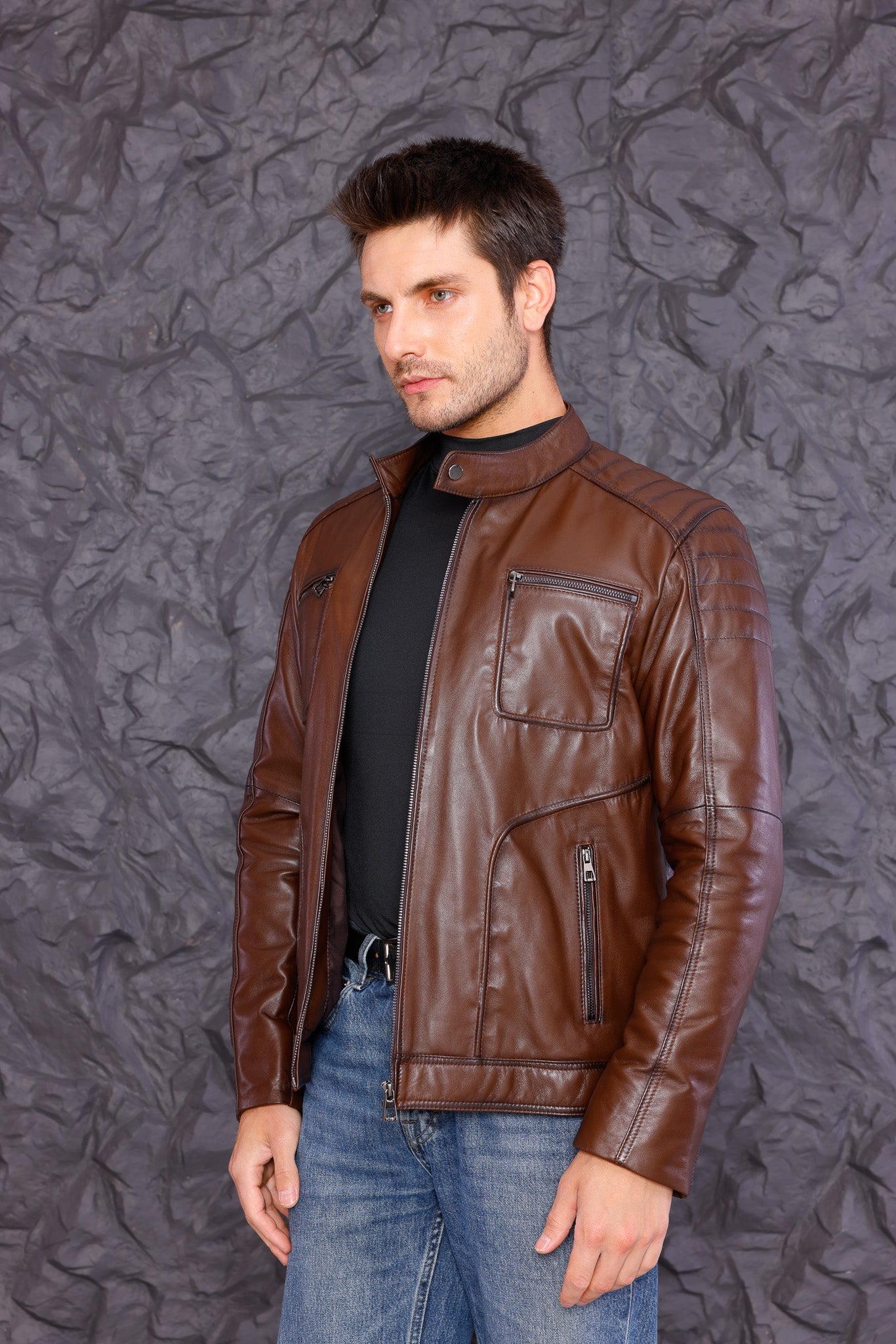 The Argento Brown Leather Jacket Fine Craftsmanship