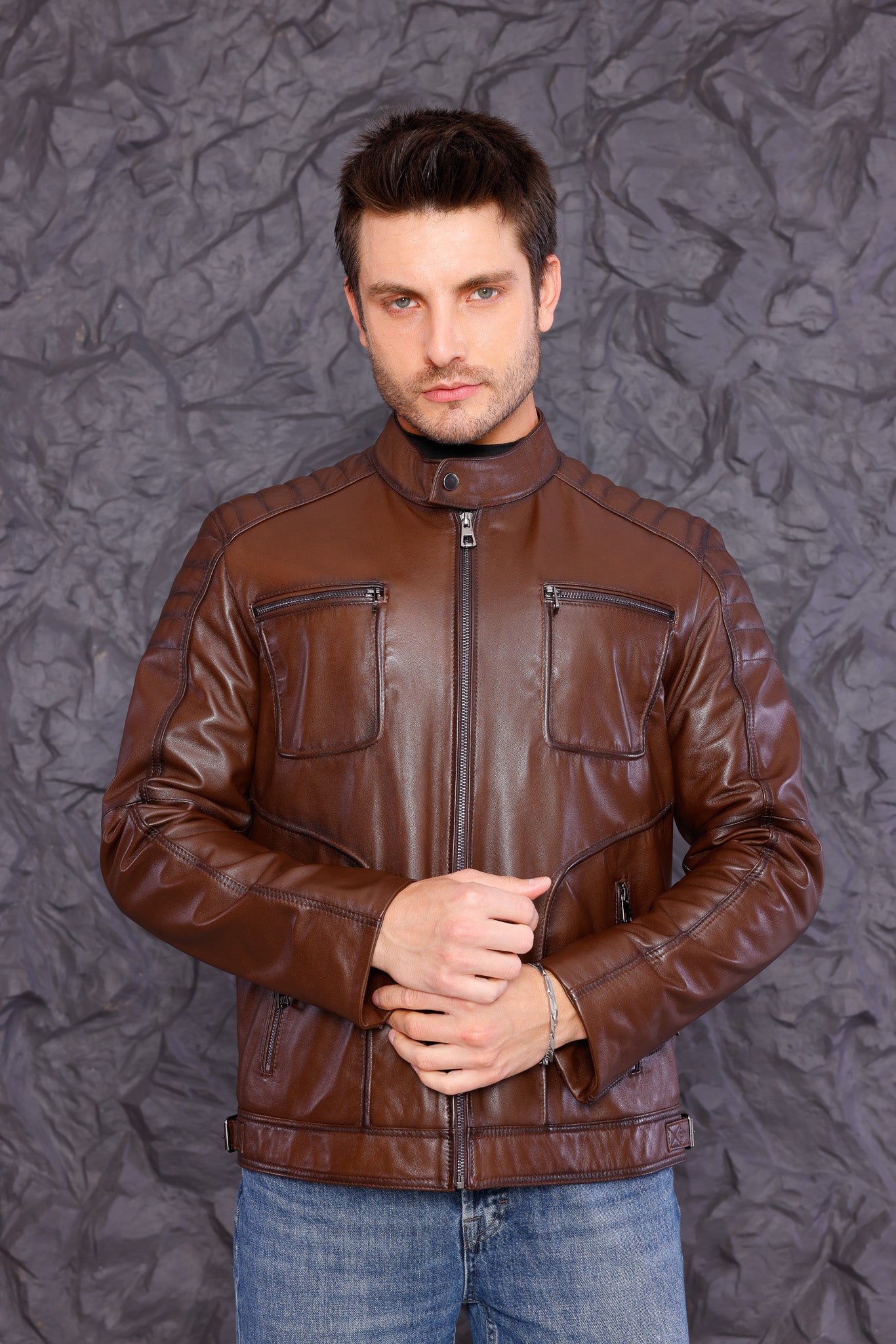The Argento Brown Leather Jacket Fine Craftsmanship