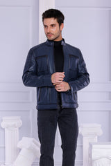 The Argento Navy Blue Leather Jacket Exclusive Style