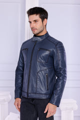 The Argento Navy Blue Leather Jacket Exclusive Style