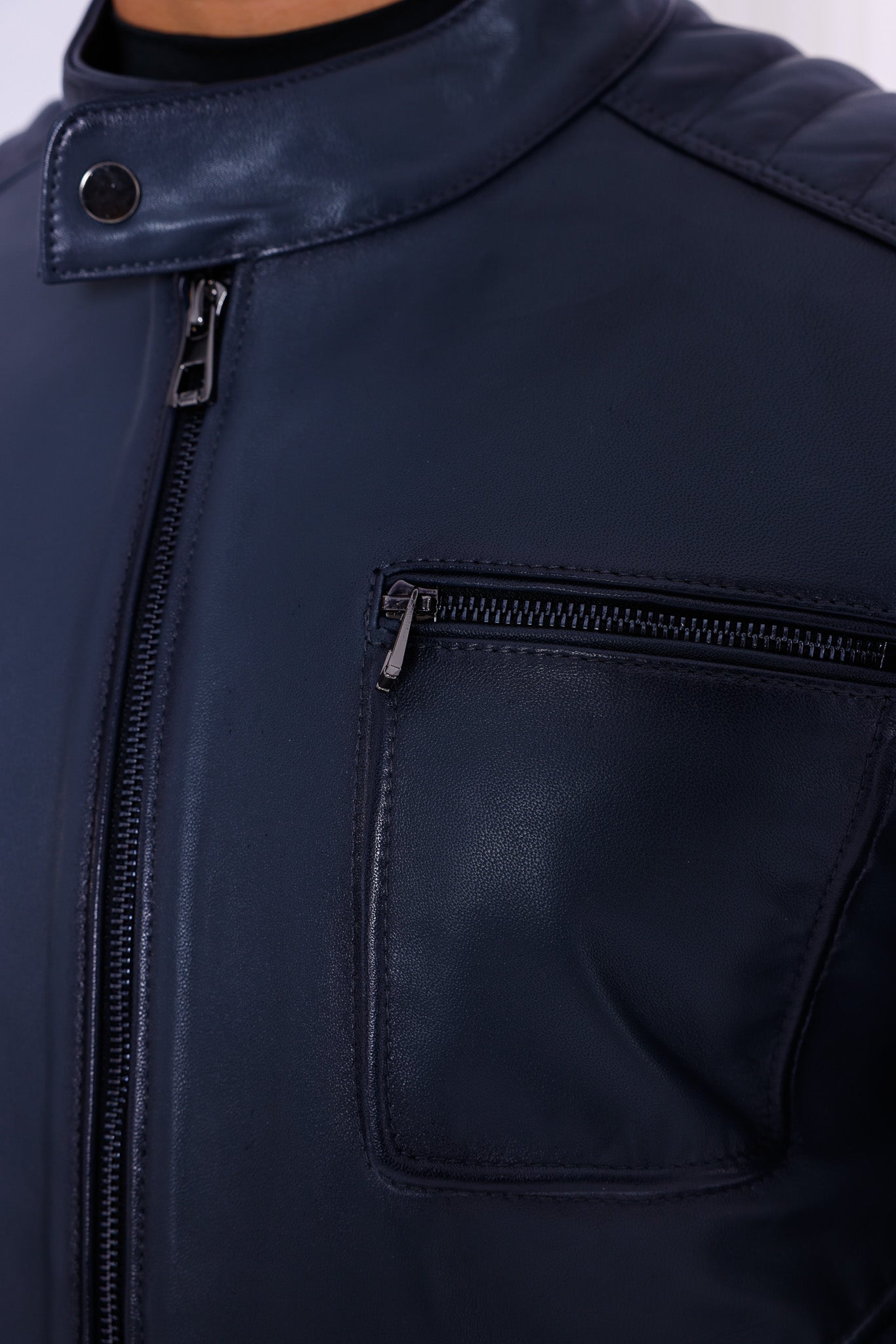 The Argento Navy Blue Leather Jacket Exclusive Style