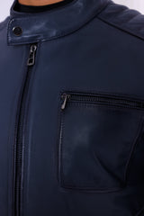 The Argento Navy Blue Leather Jacket Exclusive Style