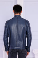 The Argento Navy Blue Leather Jacket Exclusive Style