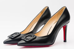 The Maneadero Black Leather Pump Fuchsia Sole Shoe For Sale
