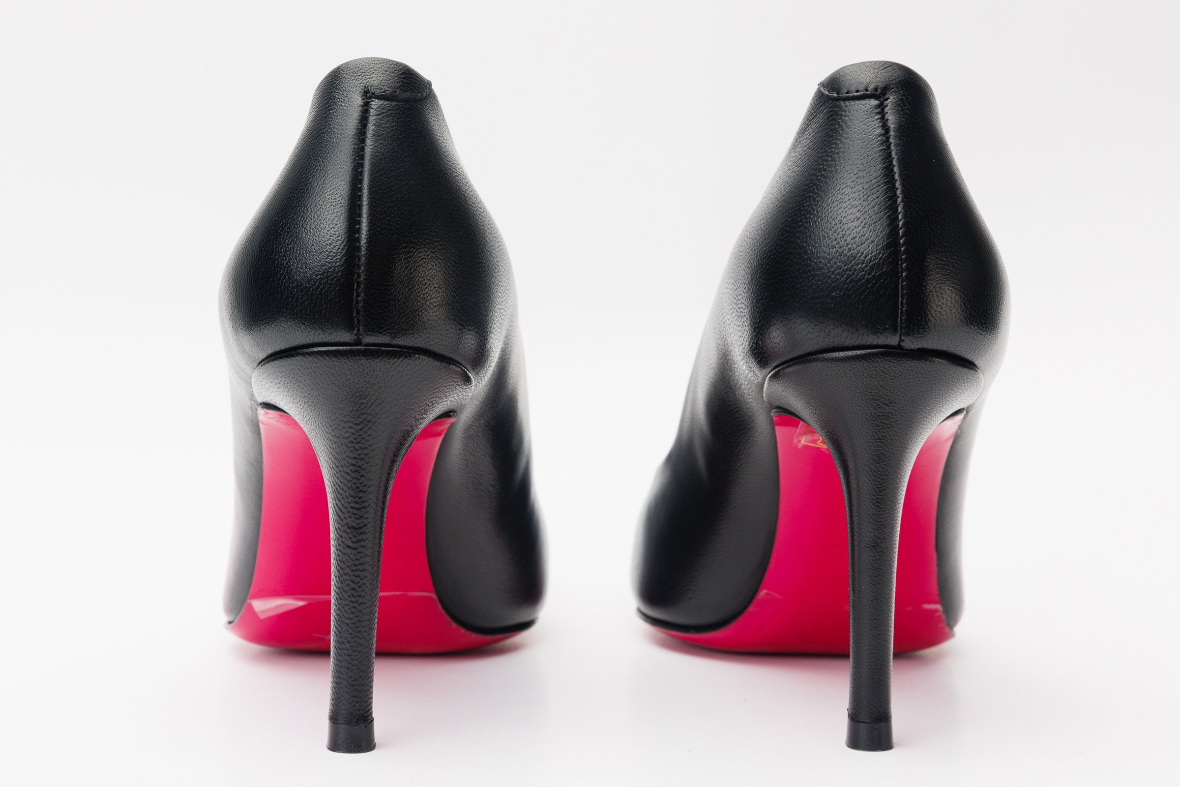 The Maneadero Black Leather Pump Fuchsia Sole Shoe For Sale