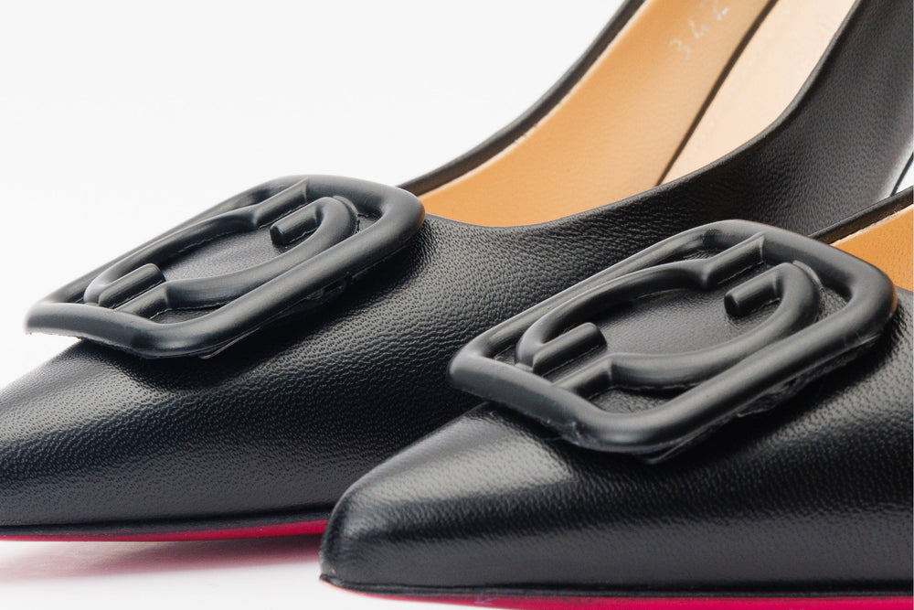 The Maneadero Black Leather Pump Fuchsia Sole Shoe For Sale