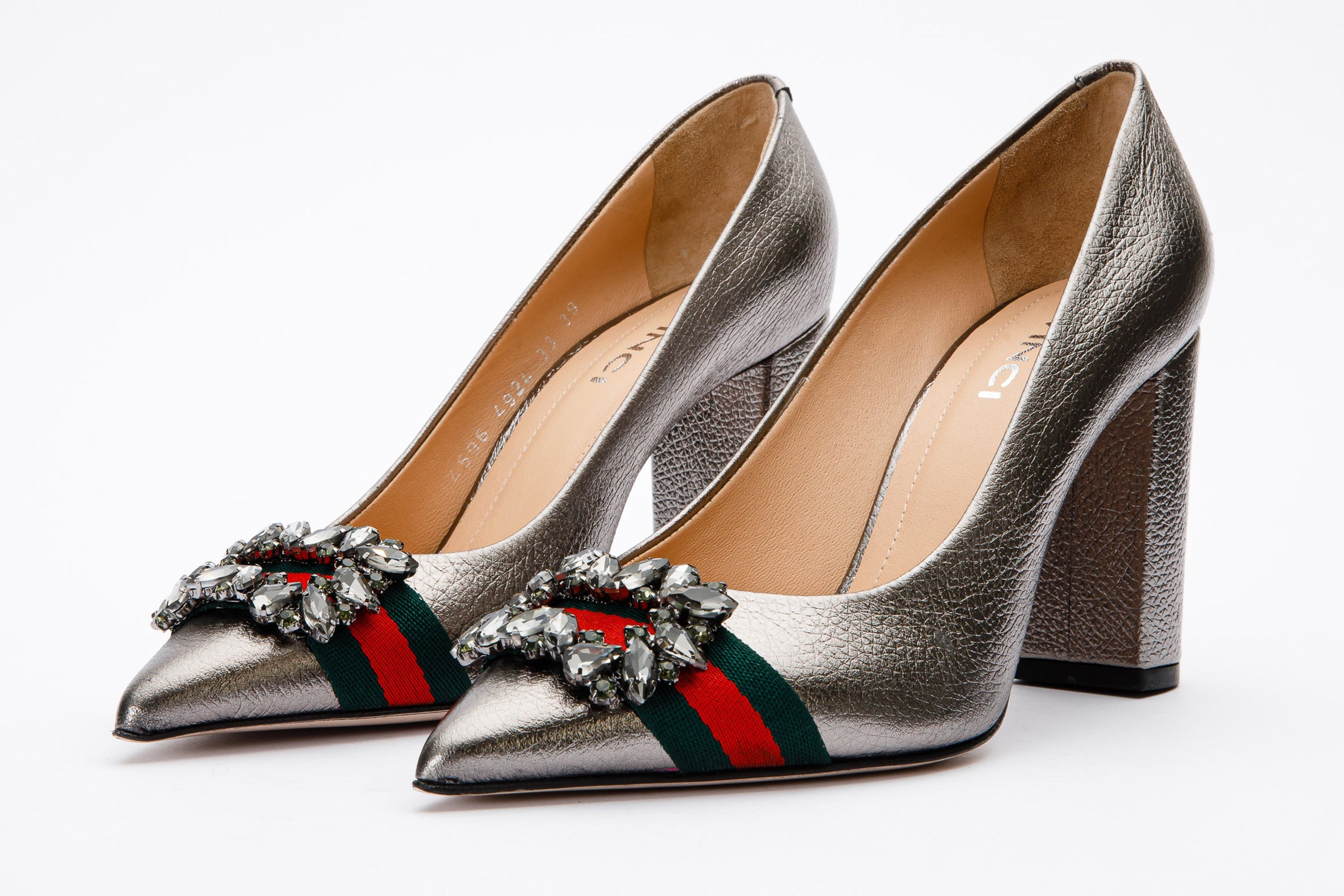 The Afega Silver Leather Block Heel Pump Shoe Fine Craftsmanship