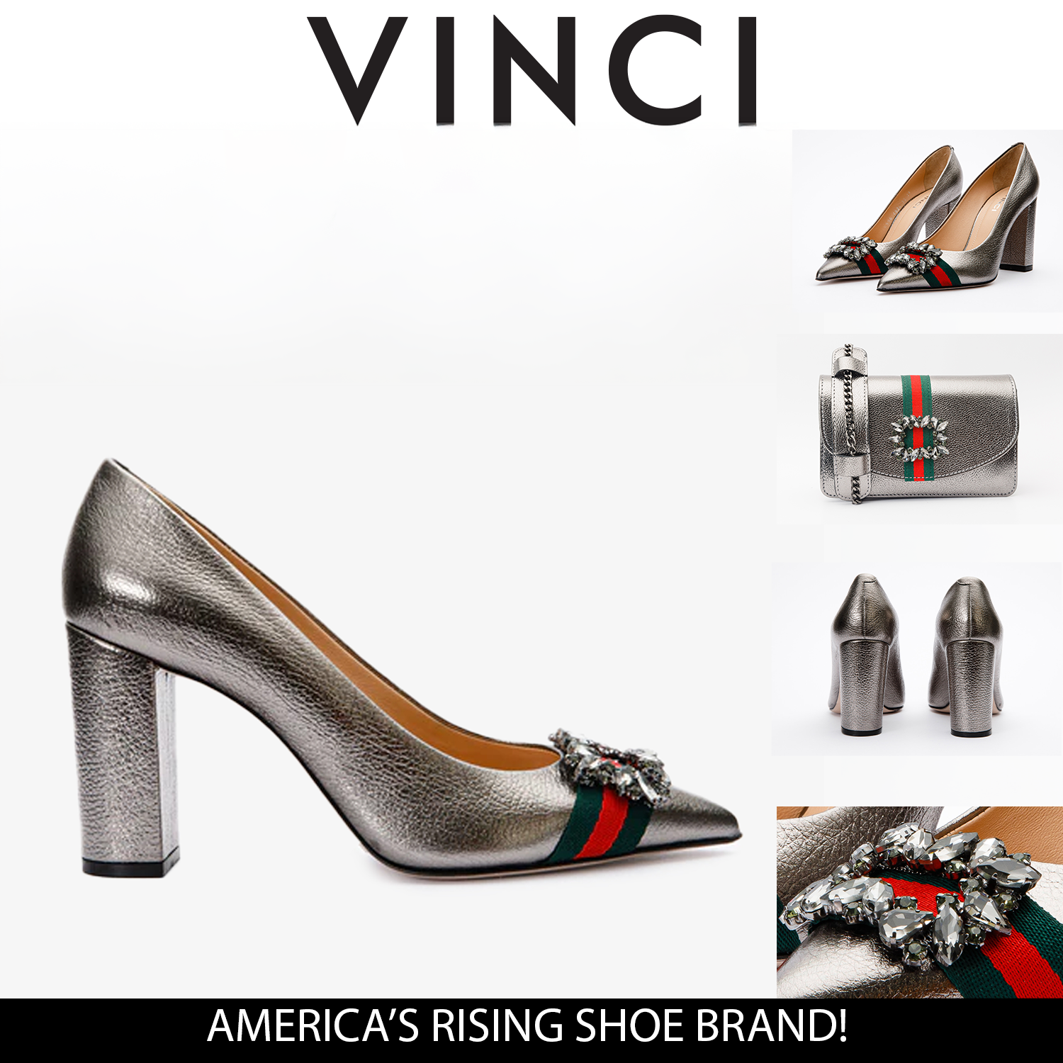 The Afega Silver Leather Block Heel Pump Shoe Fine Craftsmanship