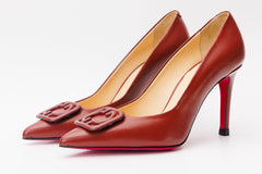 The Maneadero Dark Red Leather Pump Fuchsia Sole Shoe For Sale