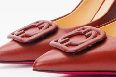 The Maneadero Dark Red Leather Pump Fuchsia Sole Shoe For Sale