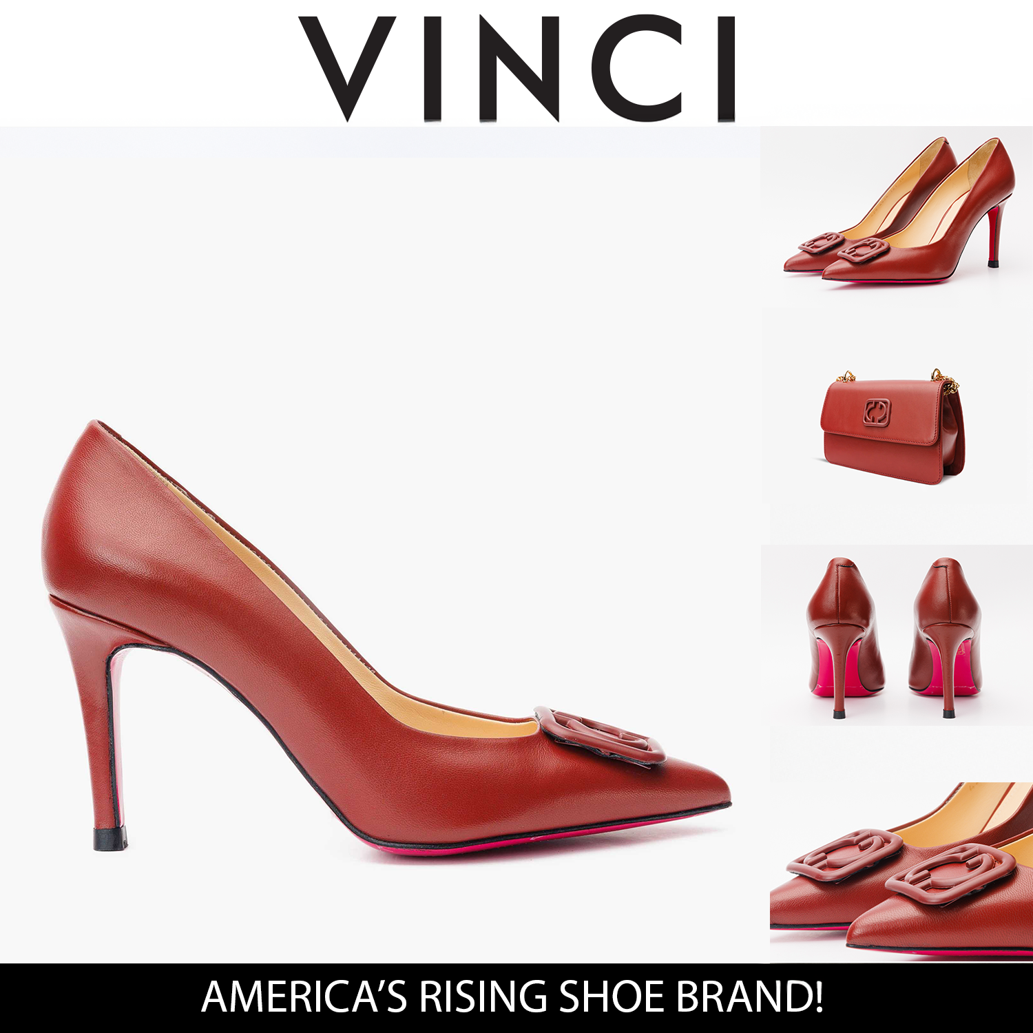 The Maneadero Dark Red Leather Pump Fuchsia Sole Shoe For Sale