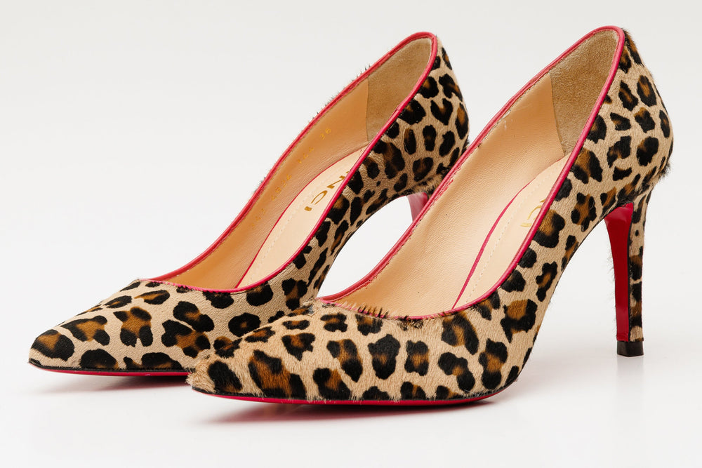 The Olbia Leopard Leather Pump Fuchsia Sole Shoe Universal Fit