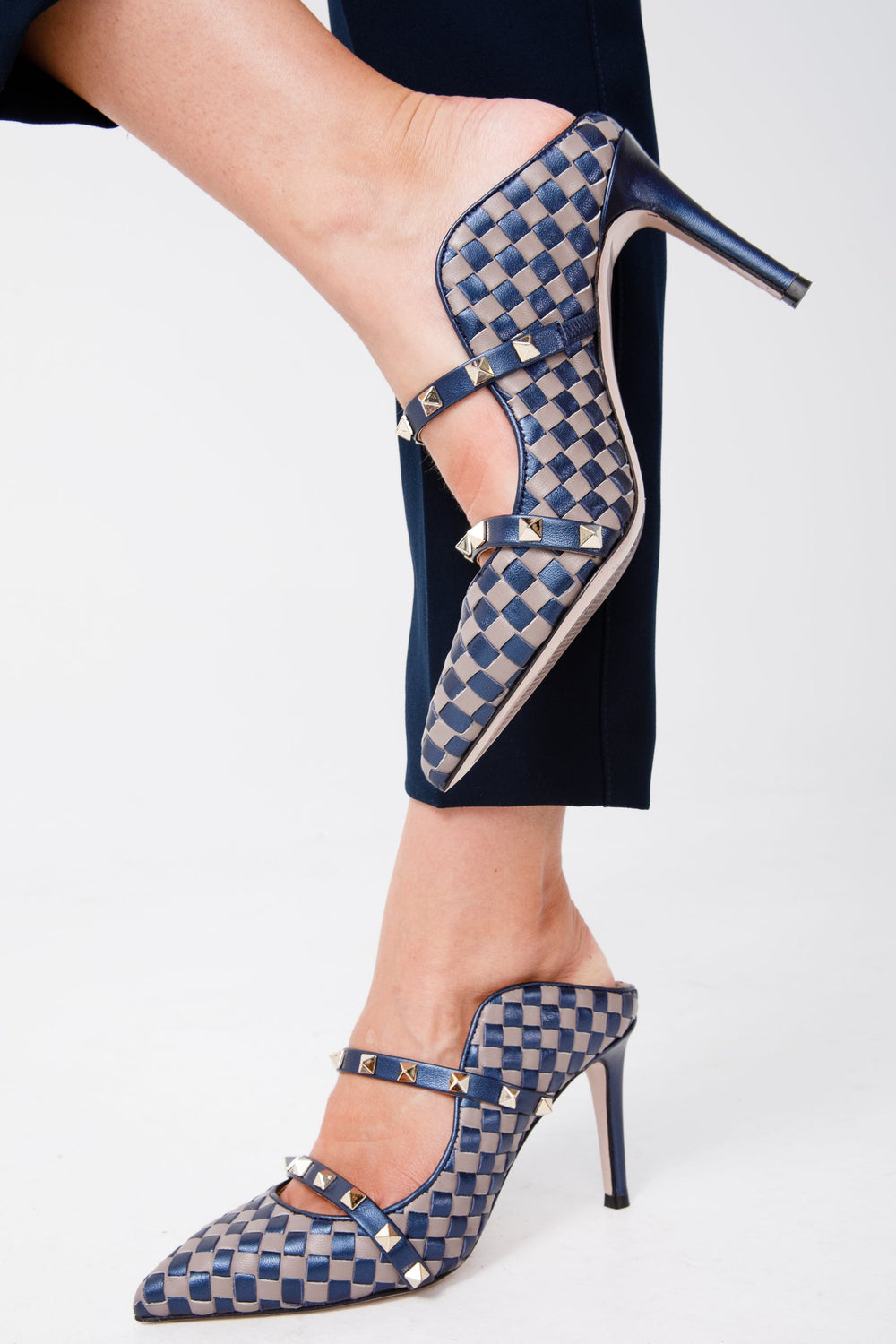 The Dosso Navy Blue Handwoven Pointy Toe Leather Sandal Fine Craftsmanship