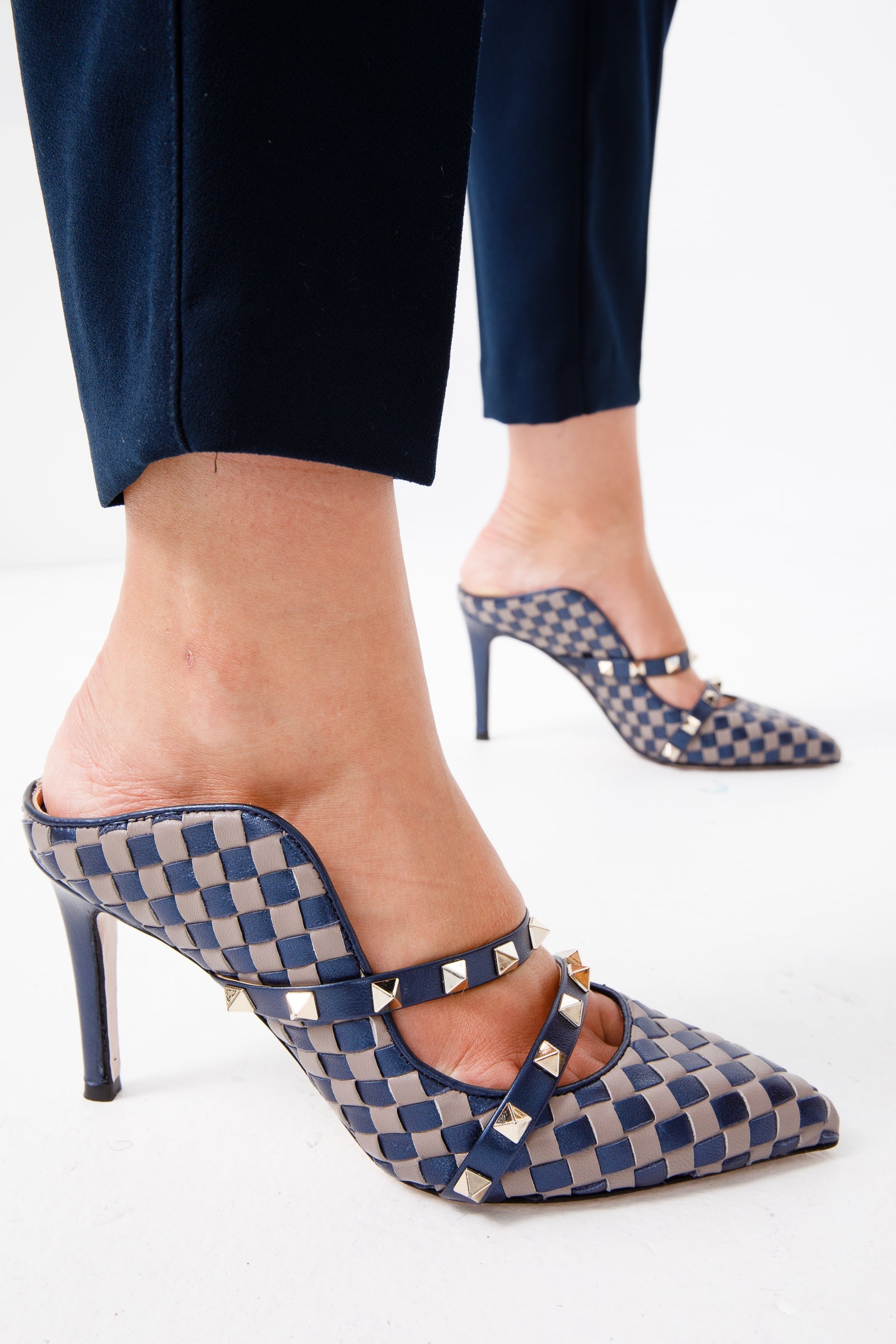 The Dosso Navy Blue Handwoven Pointy Toe Leather Sandal Fine Craftsmanship