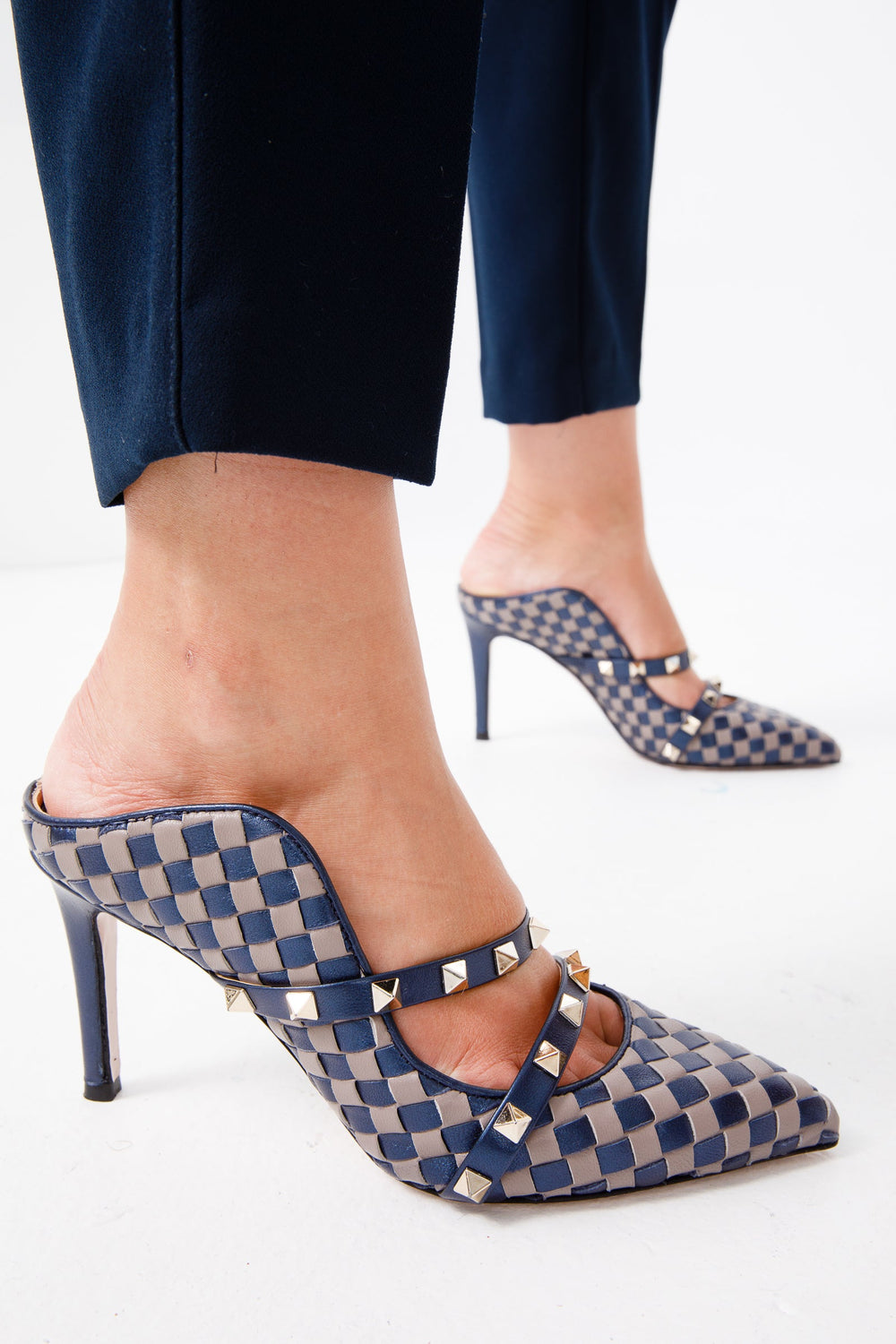 The Dosso Navy Blue Handwoven Pointy Toe Leather Sandal Fine Craftsmanship