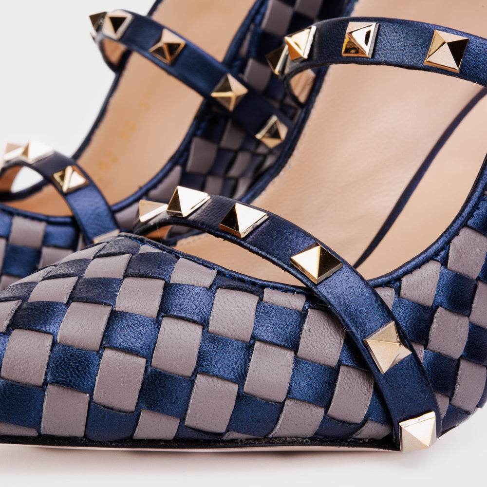 The Dosso Navy Blue Handwoven Pointy Toe Leather Sandal Fine Craftsmanship