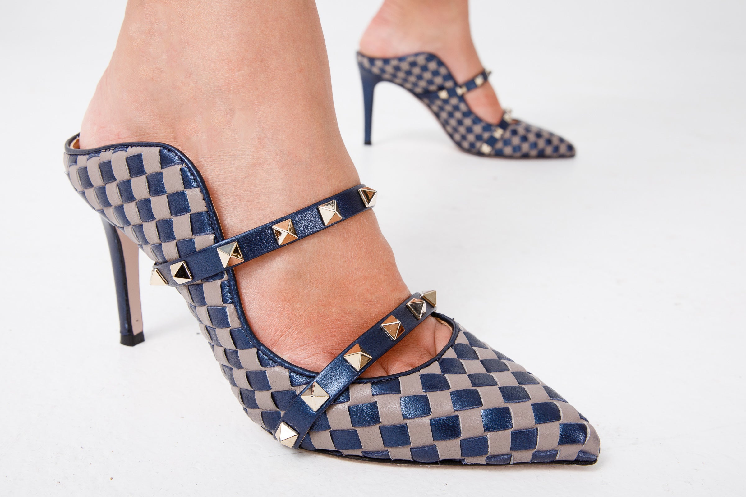 The Dosso Navy Blue Handwoven Pointy Toe Leather Sandal Fine Craftsmanship