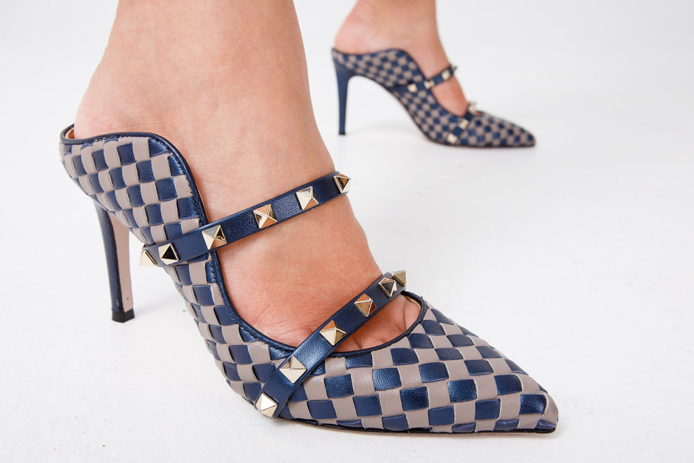 The Dosso Navy Blue Handwoven Pointy Toe Leather Sandal Fine Craftsmanship