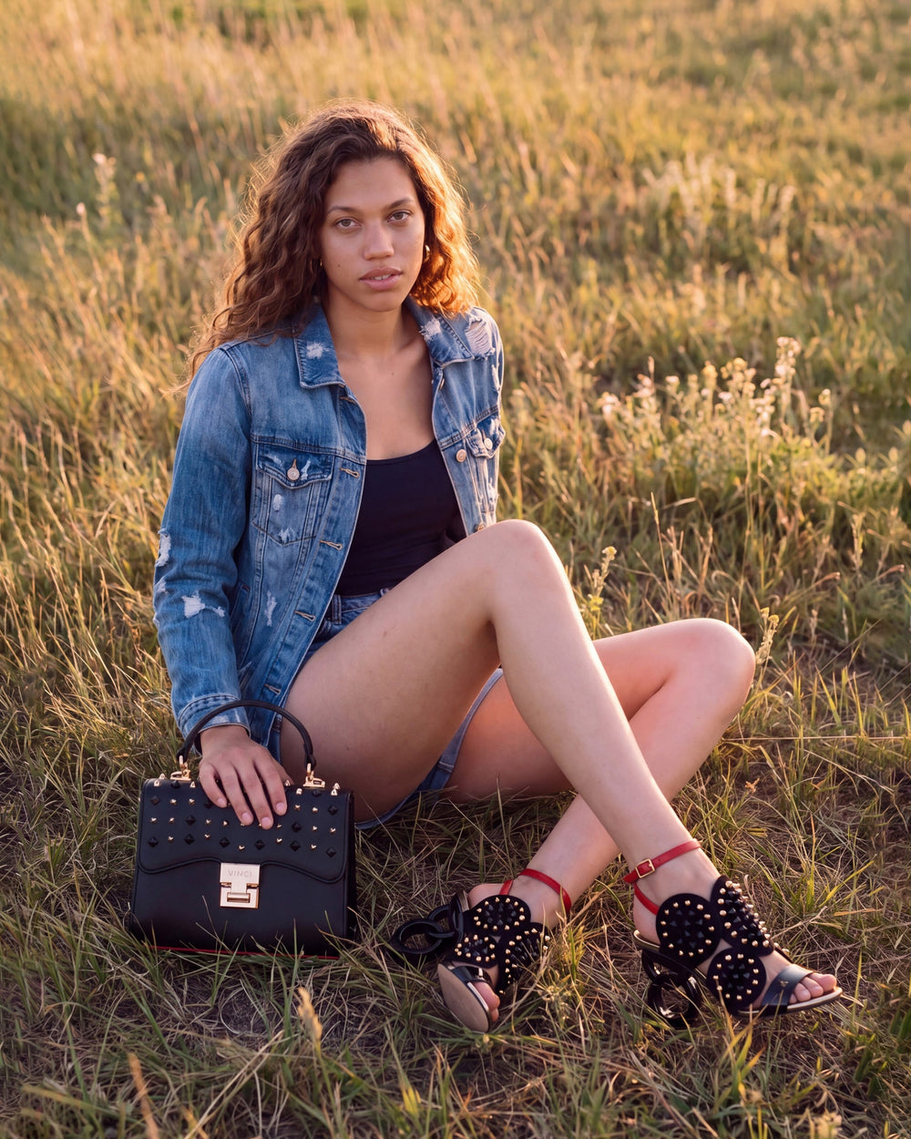 The Infanta Black Spike Leather Ankle Strap Sandal On Sale