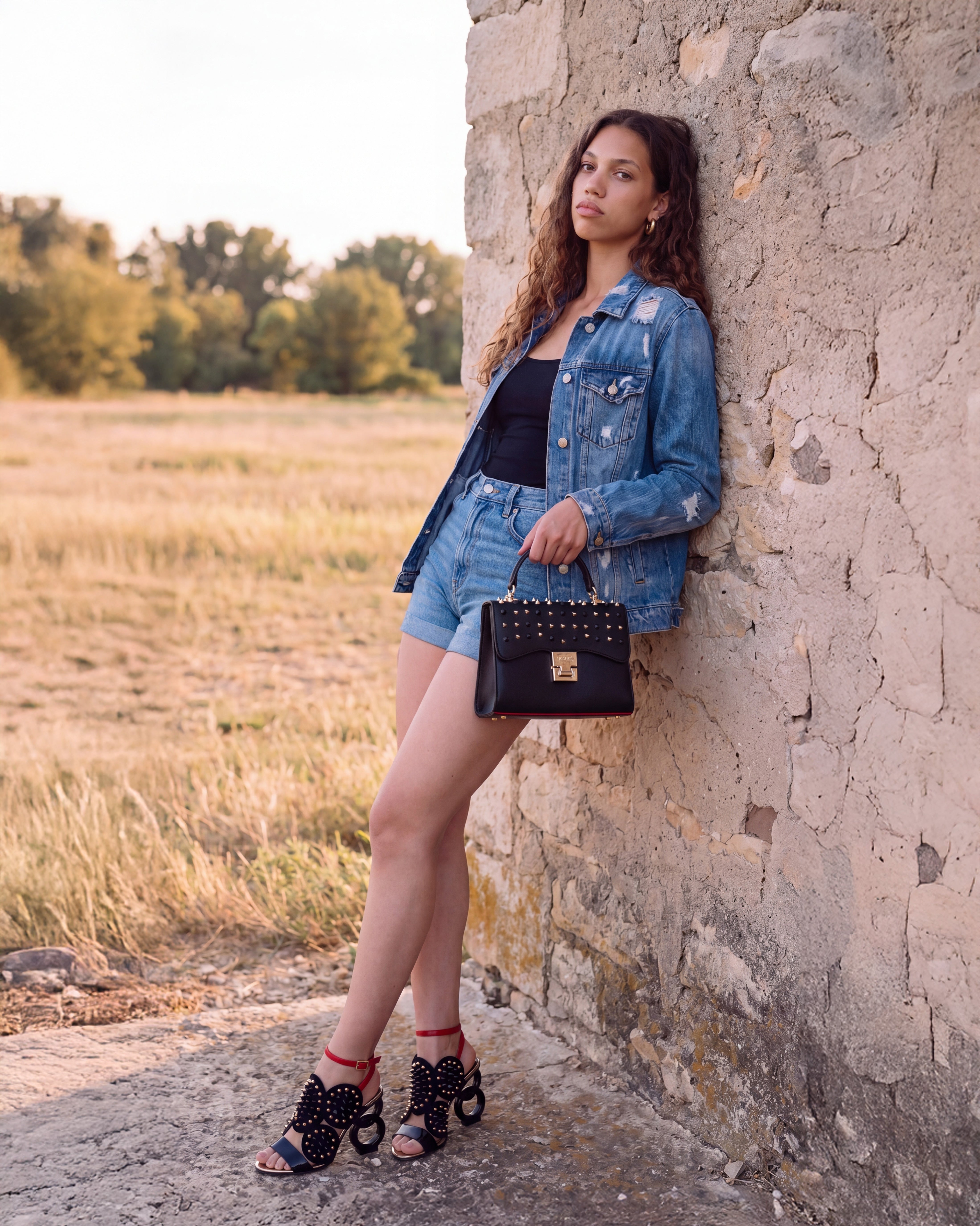 The Infanta Black Spike Leather Ankle Strap Sandal On Sale