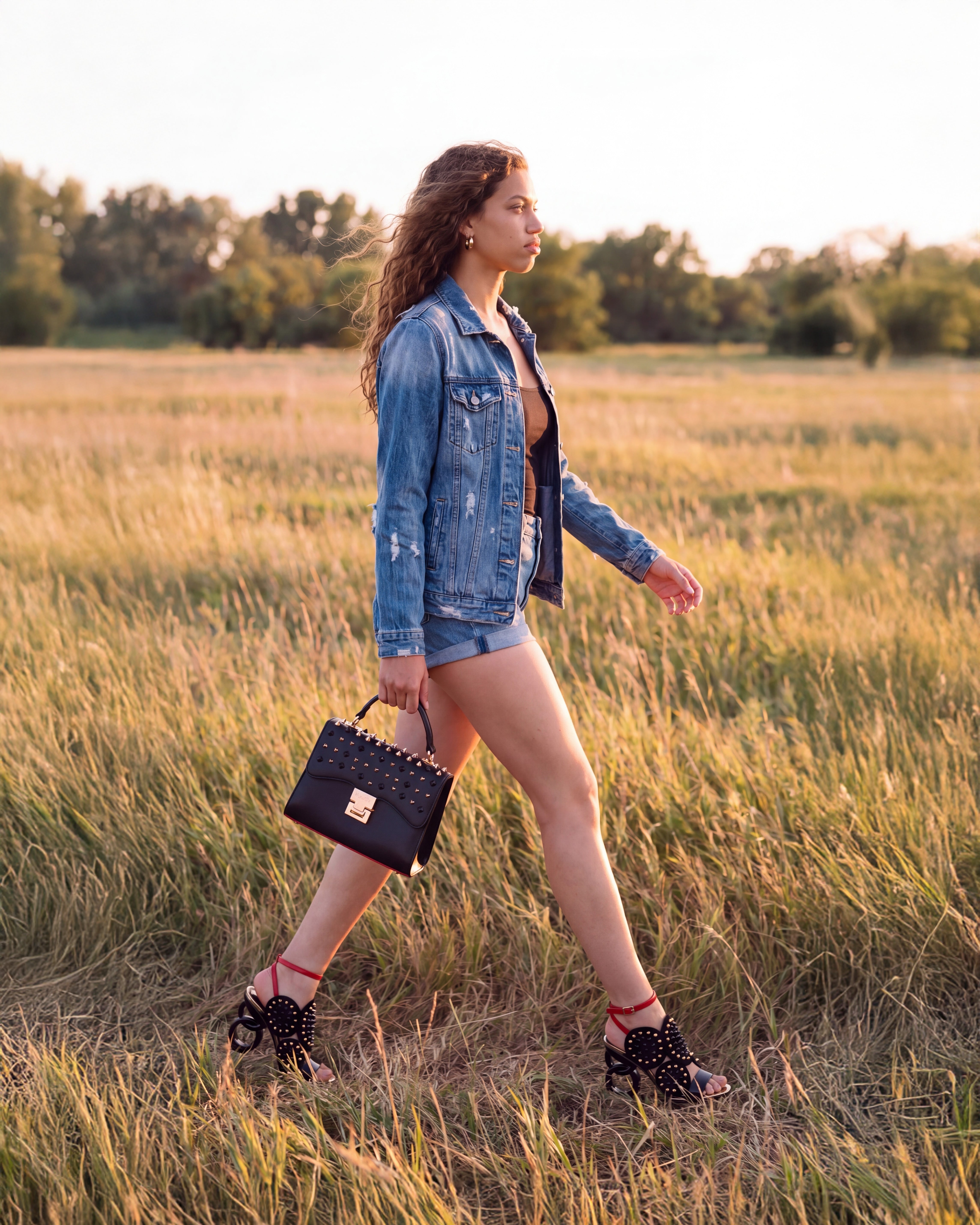 The Infanta Black Spike Leather Ankle Strap Sandal On Sale