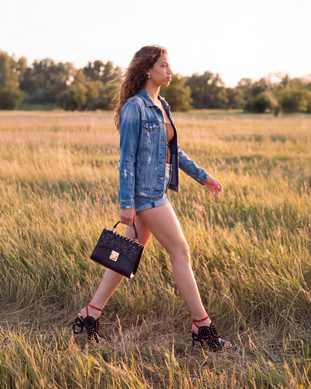 The Infanta Black Spike Leather Ankle Strap Sandal On Sale
