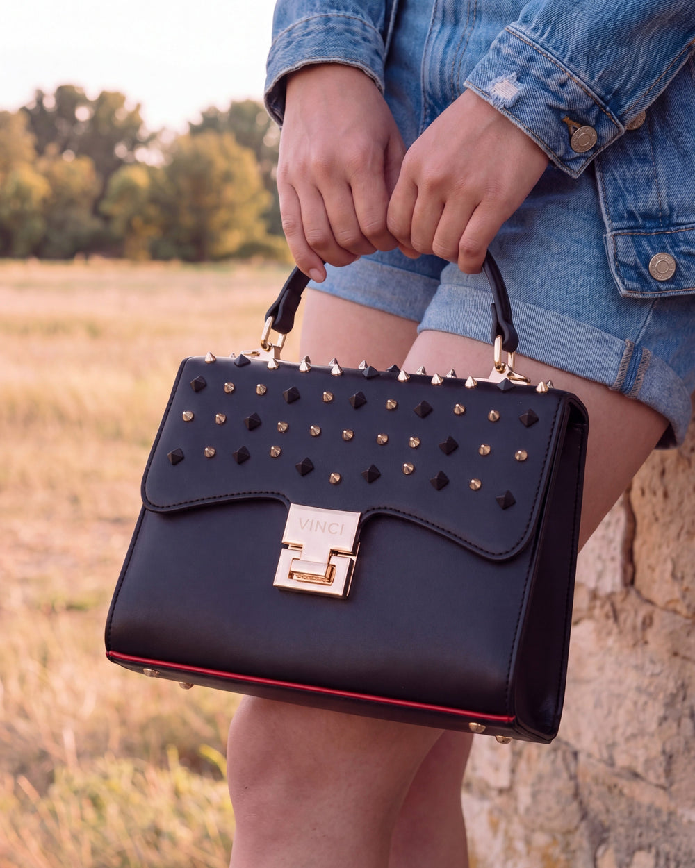 The Infanta Black Spike Leather Ankle Strap Sandal On Sale