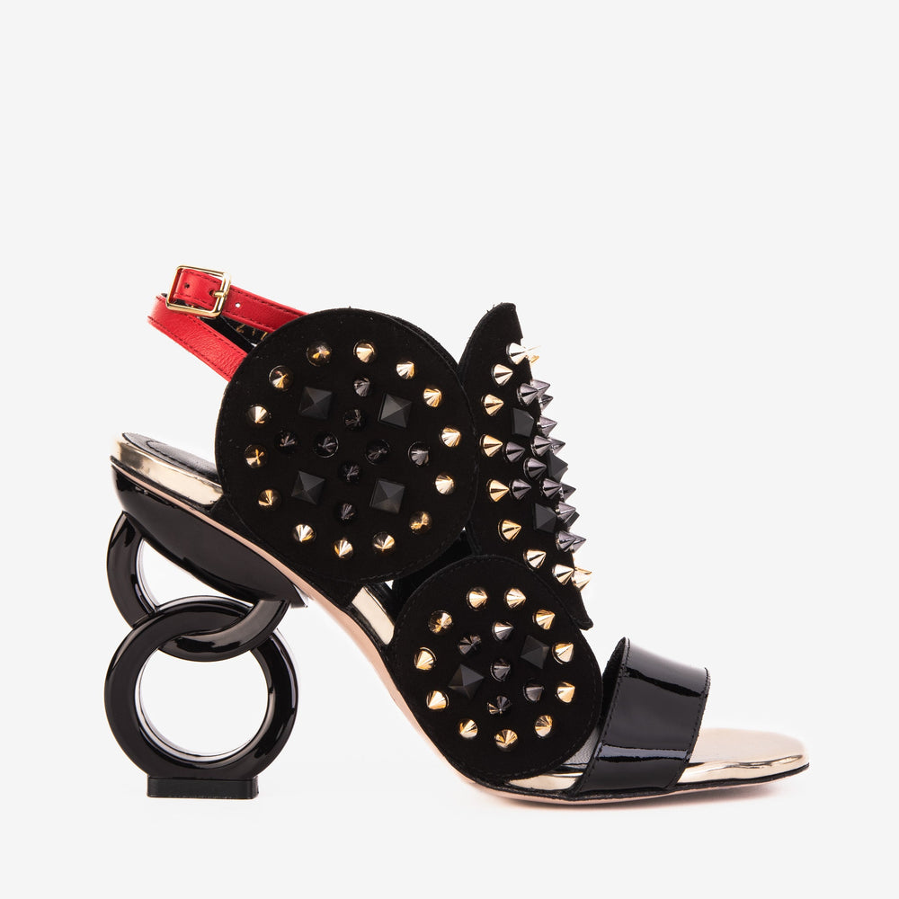 The Infanta Black Spike Leather Ankle Strap Sandal On Sale