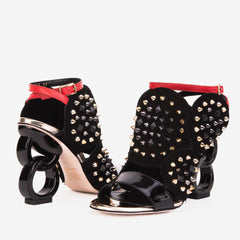 The Infanta Black Spike Leather Ankle Strap Sandal On Sale