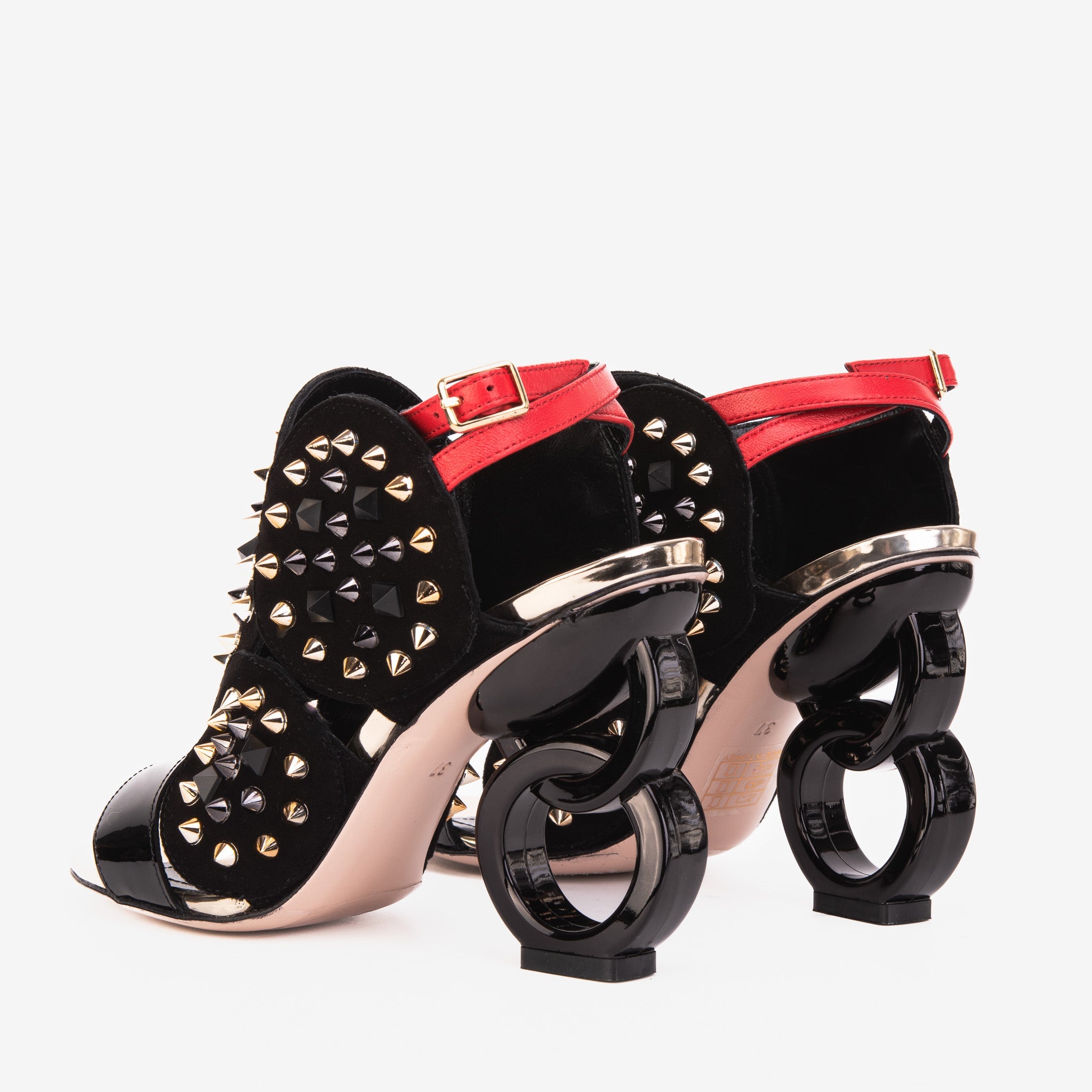 The Infanta Black Spike Leather Ankle Strap Sandal On Sale