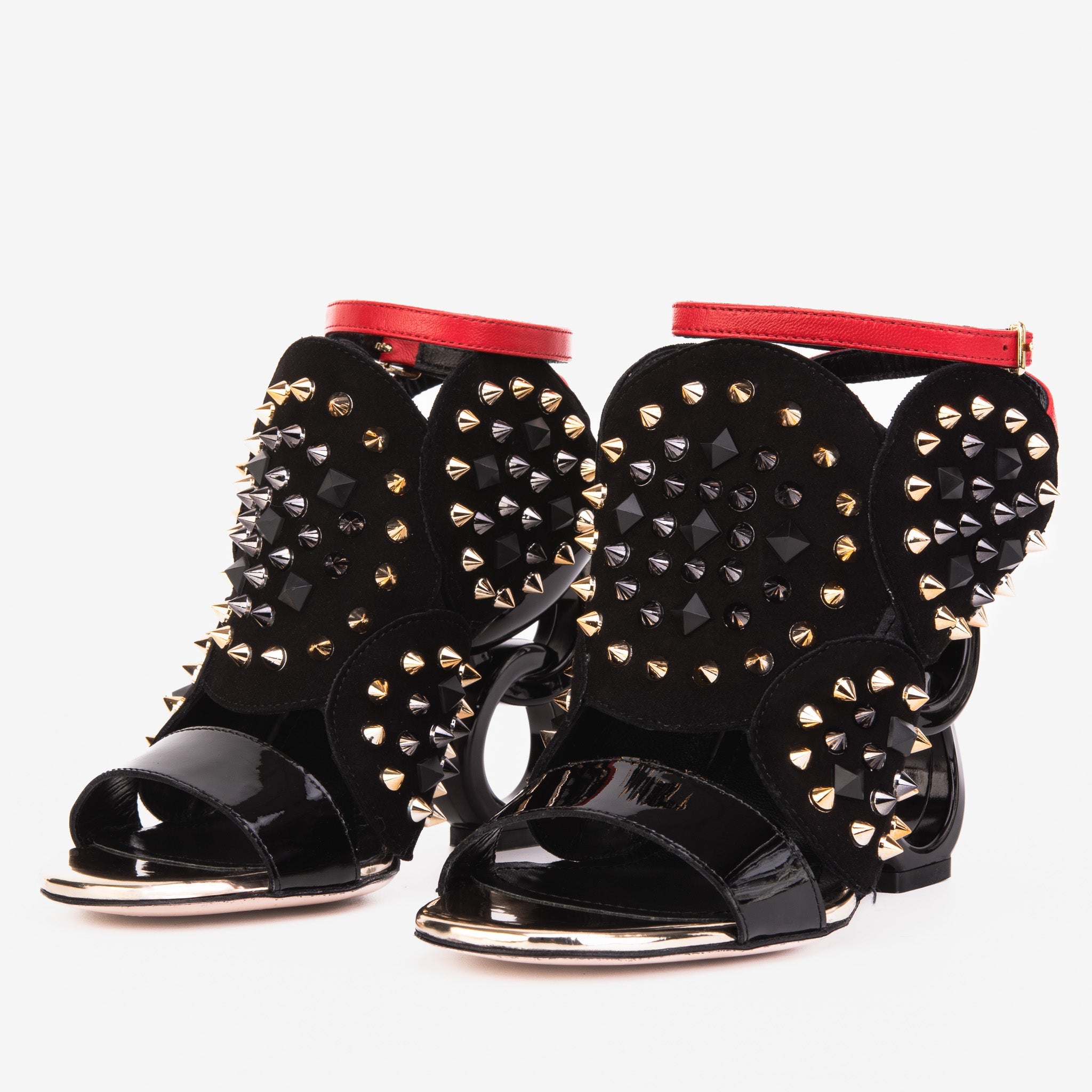 The Infanta Black Spike Leather Ankle Strap Sandal On Sale